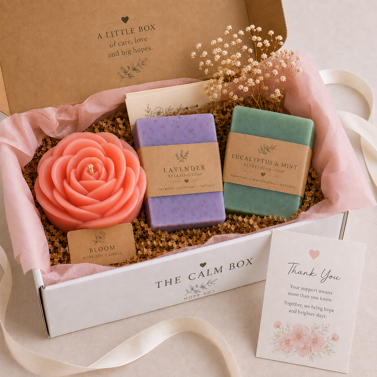 The Calm Box | Rose Candle &amp; Relaxing Soap Gift Set
